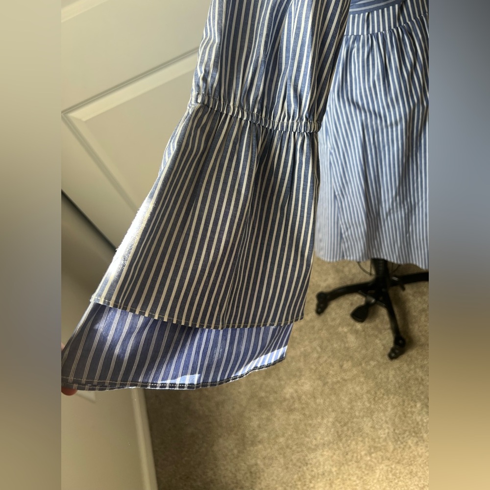 Cotton Striped Midi Dress in Blue and White - Picture 9 of 11